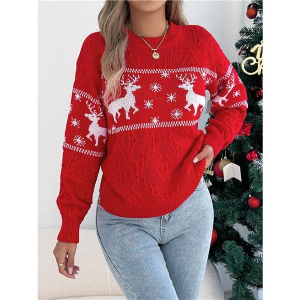 Christmas Reindeer Round Neck Sweater